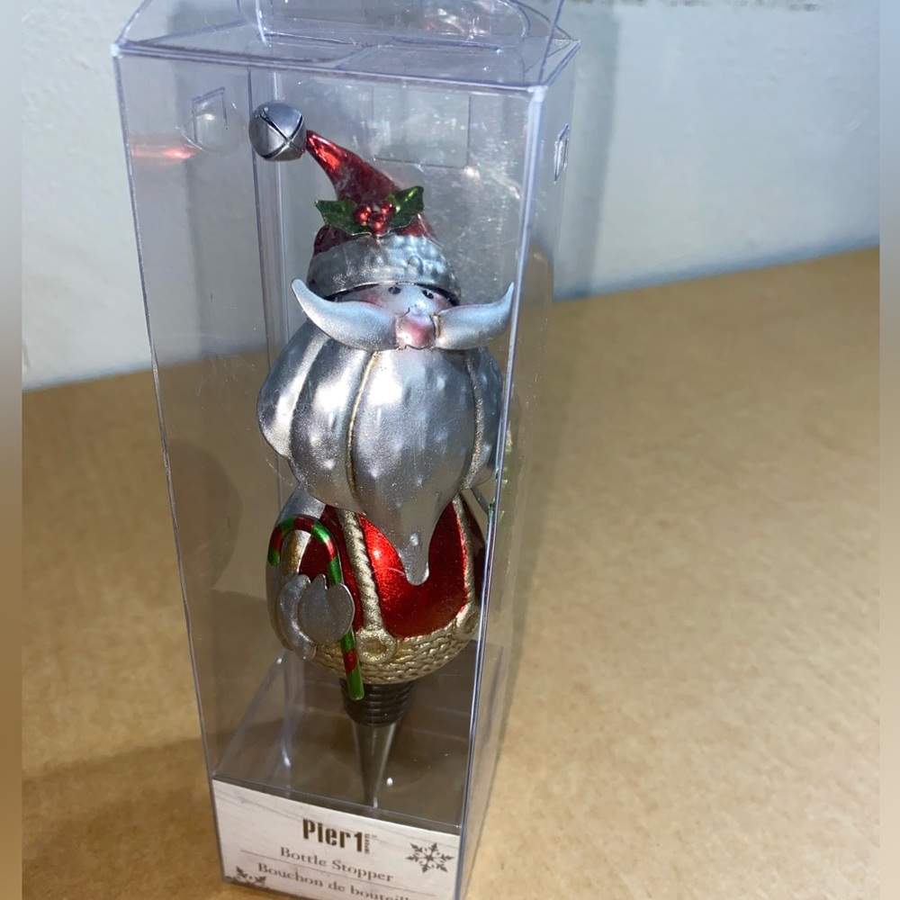 Pier 1 - Bobble Head Santa Claus Metal Bottle Stopper Christmas Holiday